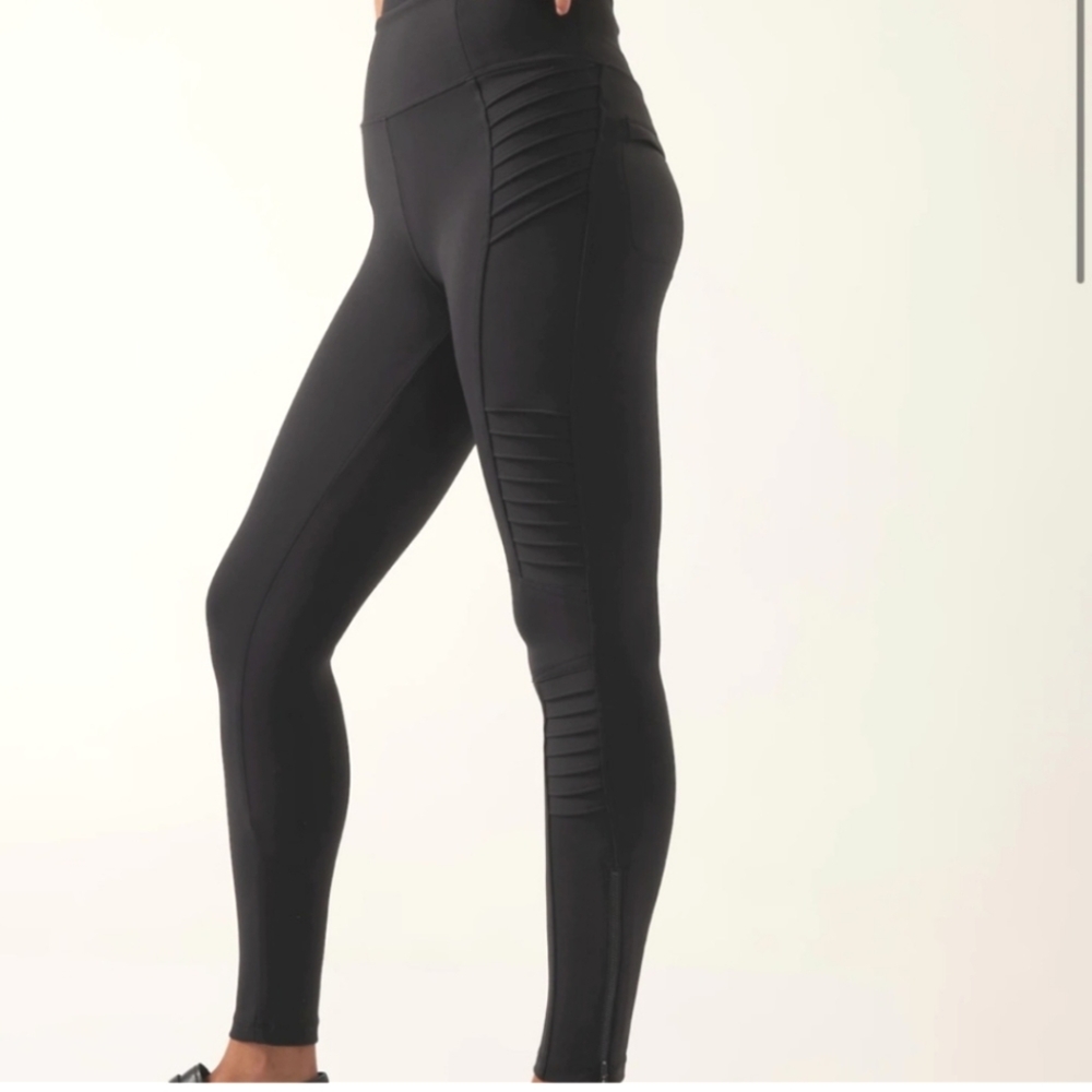 Athleta Delancey Moto Tight Black Zipper Ankle Leggings Women's Large